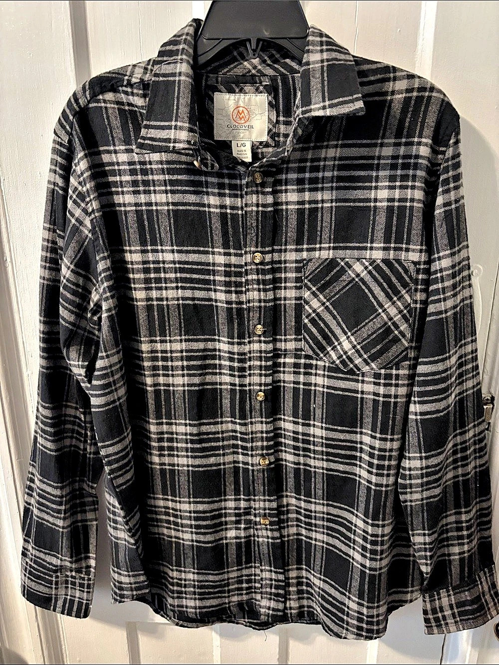 Cloudveil Plaid Flannel Shirt in Black & White Size Large